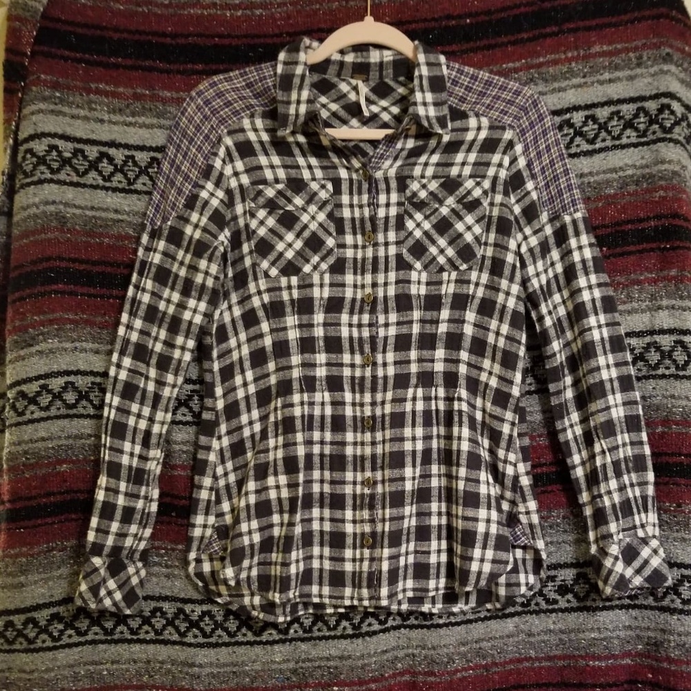 Free people Plaid Patchwork Flannel Buttondown